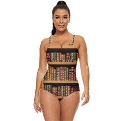 Room Interior Library Books Bookshelves Reading Literature Study Fiction Old Manor Book Nook Reading Retro Full Coverage Swimsuit by Grandong