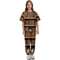 Room Interior Library Books Bookshelves Reading Literature Study Fiction Old Manor Book Nook Reading Kids  T-shirt And Pants Sports Set by Grandong