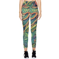 Outdoors Night Setting Scene Forest Woods Light Moonlight Nature Wilderness Leaves Branches Abstract Pocket Leggings  by Grandong