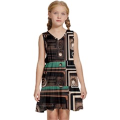 Retro Electronics Old Antiques Texture Wallpaper Vintage Cassette Tapes Retrospective Kids  Sleeveless Tiered Mini Dress by Grandong