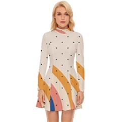 Abstract Geometric Bauhaus Polka Dots Retro Memphis Rainbow Long Sleeve Velour Longline Dress by Maspions