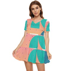 Abstract Geometric Bauhaus Polka Dots Retro Memphis Art Tiered Short Sleeve Babydoll Dress by Maspions