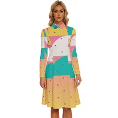 Abstract Geometric Bauhaus Polka Dots Retro Memphis Art Long Sleeve Shirt Collar A-line Dress by Maspions