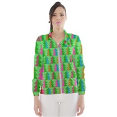 Trees Pattern Retro Pink Red Yellow Holidays Advent Christmas Women s Windbreaker by Maspions