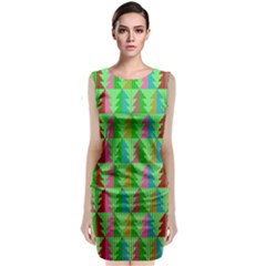 Trees Pattern Retro Pink Red Yellow Holidays Advent Christmas Sleeveless Velvet Midi Dress by Maspions