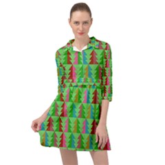 Trees Pattern Retro Pink Red Yellow Holidays Advent Christmas Mini Skater Shirt Dress by Maspions