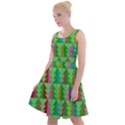 Trees Pattern Retro Pink Red Yellow Holidays Advent Christmas Knee Length Skater Dress View1