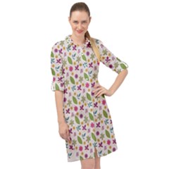 Pattern Flowers Leaves Green Purple Pink Long Sleeve Mini Shirt Dress by Maspions