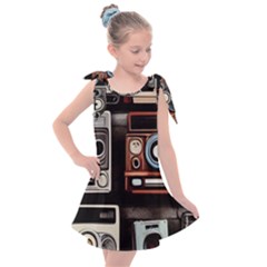 Retro Cameras Old Vintage Antique Technology Wallpaper Retrospective Kids  Tie Up Tunic Dress by Grandong