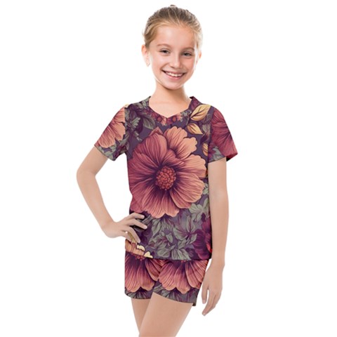 Flowers Pattern Texture Design Nature Art Colorful Surface Vintage Kids  Mesh T-shirt And Shorts Set by Maspions