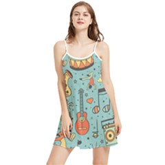 Seamless Pattern Musical Instruments Notes Headphones Player Summer Frill Dress by Apen