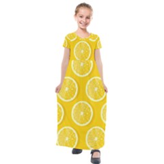 Lemon Fruits Slice Seamless Pattern Kids  Short Sleeve Maxi Dress by Apen