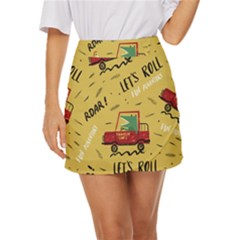 Childish Seamless Pattern With Dino Driver Mini Front Wrap Skirt by Apen