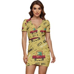 Childish Seamless Pattern With Dino Driver Low Cut Cap Sleeve Mini Dress by Apen