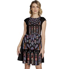 Chartres Cathedral Notre Dame De Paris Stained Glass Cap Sleeve High Waist Dress