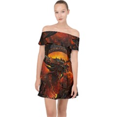 Dragon Fire Fantasy Art Off Shoulder Chiffon Dress by Maspions