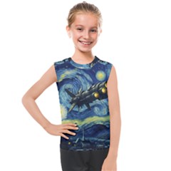 Spaceship Starry Night Van Gogh Painting Kids  Mesh Tank Top by Maspions