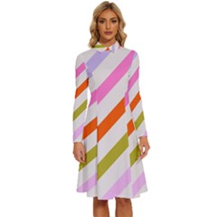 Lines Geometric Background Long Sleeve Shirt Collar A-line Dress by Maspions