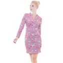 Cute Unicorn Seamless Pattern Button Long Sleeve Dress View1