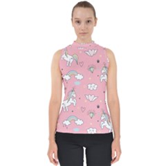 Cute Unicorn Seamless Pattern Mock Neck Shell Top by Apen