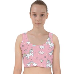 Cute Unicorn Seamless Pattern Velvet Racer Back Crop Top by Apen