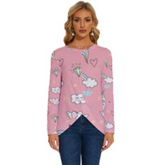 Cute Unicorn Seamless Pattern Long Sleeve Crew Neck Pullover Top by Apen