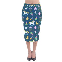 Cute Babies Toys Seamless Pattern Velvet Midi Pencil Skirt by Apen