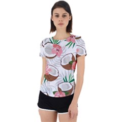 Seamless Pattern Coconut Piece Palm Leaves With Pink Hibiscus Back Cut Out Sport T-shirt by Apen