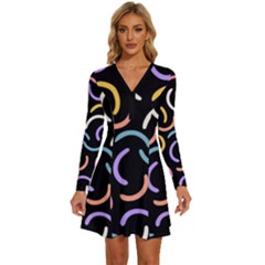 Abstract Pattern Wallpaper Long Sleeve Deep V Mini Dress  by Maspions