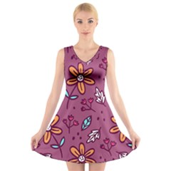 Flowers Petals Leaves Foliage V-neck Sleeveless Dress by Maspions