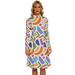 Abstract Pattern Background Long Sleeve Shirt Collar A-line Dress by Maspions