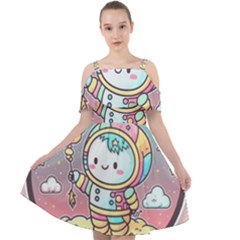 Boy Astronaut Cotton Candy Childhood Fantasy Tale Literature Planet Universe Kawaii Nature Cute Clou Cut Out Shoulders Chiffon Dress by Maspions