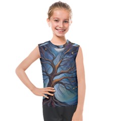 Tree Branches Mystical Moon Expressionist Oil Painting Acrylic Painting Abstract Nature Moonlight Ni Kids  Mesh Tank Top by Maspions