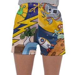 Astronaut Moon Monsters Spaceship Universe Space Cosmos Sleepwear Shorts by Maspions