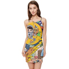 Astronaut Moon Monsters Spaceship Universe Space Cosmos Summer Tie Front Dress by Maspions