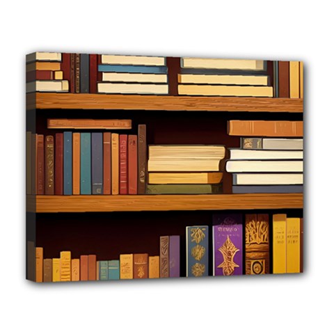 Book Nook Books Bookshelves Comfortable Cozy Literature Library Study Reading Room Fiction Entertain Canvas 14  X 11  (stretched) by Maspions