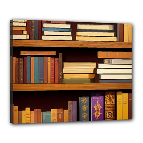 Book Nook Books Bookshelves Comfortable Cozy Literature Library Study Reading Room Fiction Entertain Canvas 20  X 16  (stretched) by Maspions