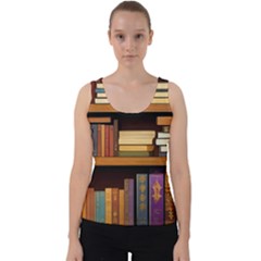 Book Nook Books Bookshelves Comfortable Cozy Literature Library Study Reading Room Fiction Entertain Velvet Tank Top by Maspions