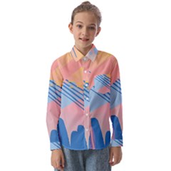 Abstract Lines Dots Pattern Purple Pink Blue Kids  Long Sleeve Shirt by Maspions