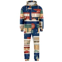 Cars Snow City Landscape Vintage Old Time Retro Pattern Hooded Jumpsuit (men) by Maspions