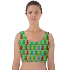 Trees Pattern Retro Pink Red Yellow Holidays Advent Christmas Velvet Crop Top by Maspions