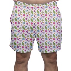 Pattern Flowers Leaves Green Purple Pink Men s Shorts by Maspions