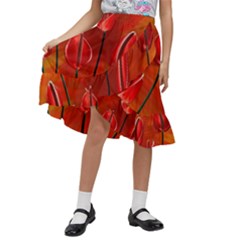 Flowers Red Kids  Ruffle Flared Wrap Midi Skirt by Askadina