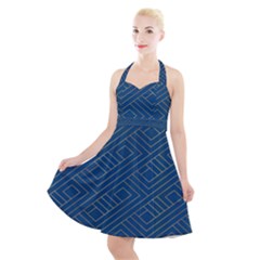 Plaid Background Blue Halter Party Swing Dress  by Askadina