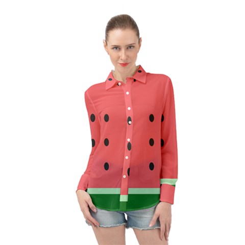 Watermelon Melon Fruit Healthy Food Meal Breakfast Lunch Juice Lemonade Summer Long Sleeve Chiffon Shirt by Maspions