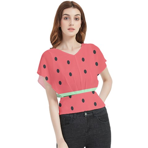 Watermelon Melon Fruit Healthy Food Meal Breakfast Lunch Juice Lemonade Summer Butterfly Chiffon Blouse by Maspions