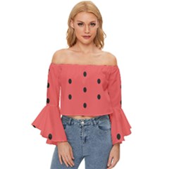 Watermelon Melon Fruit Healthy Food Meal Breakfast Lunch Juice Lemonade Summer Off Shoulder Flutter Bell Sleeve Top by Maspions