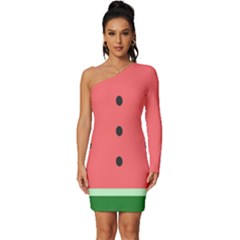 Watermelon Melon Fruit Healthy Food Meal Breakfast Lunch Juice Lemonade Summer Long Sleeve One Shoulder Mini Dress by Maspions