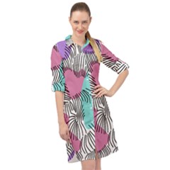 Lines Line Art Pastel Abstract Multicoloured Surfaces Art Long Sleeve Mini Shirt Dress by Maspions