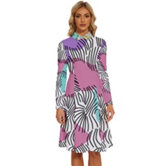 Lines Line Art Pastel Abstract Multicoloured Surfaces Art Long Sleeve Shirt Collar A-line Dress by Maspions